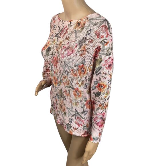 Luisa Ricci Italy Pink Colorful Floral Dolman Bateau Neck Pullover Sweater SZ S - Picture 4 of 9